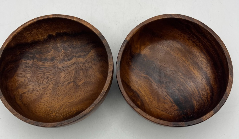 Set 2 Small Wooden Bowls Brown Wood Grain Decorative Snack Nut Serving Dishes